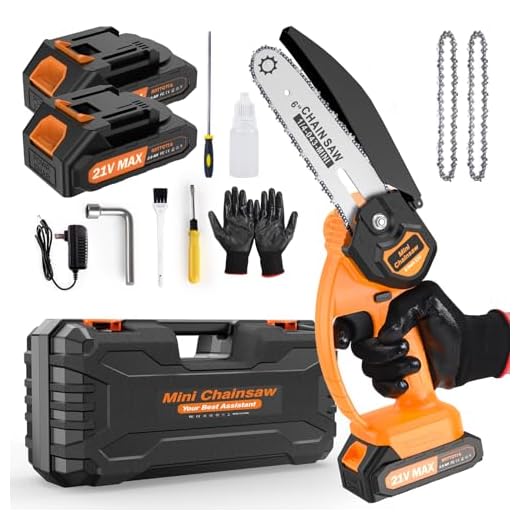 Mini Chainsaw 6 inch Cordless, 21V/2Ah Battery Powered Chain Saw for Branch Pruning with 2 Chains, 2 Battery, Portable Electric Handheld Small Chainsaw w/Security Lock, for Wood Cutting Tree Trimming