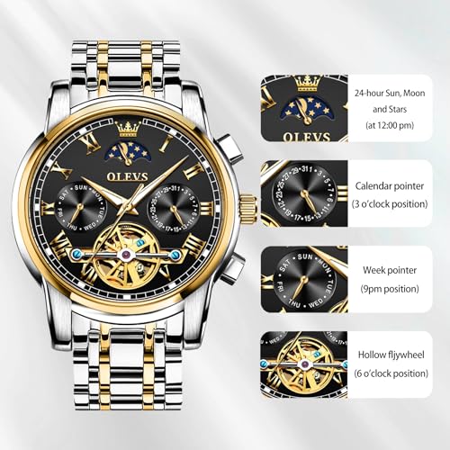 Image of OLEVS Watch Men Luxury Big Face Dress Easy Read Mens Watches with Date Waterproof Luminous Stainless Steel Watches for Men Business Fashion Analog Quartz Men's Wrist Watches Rotatable Bezel Men Watch