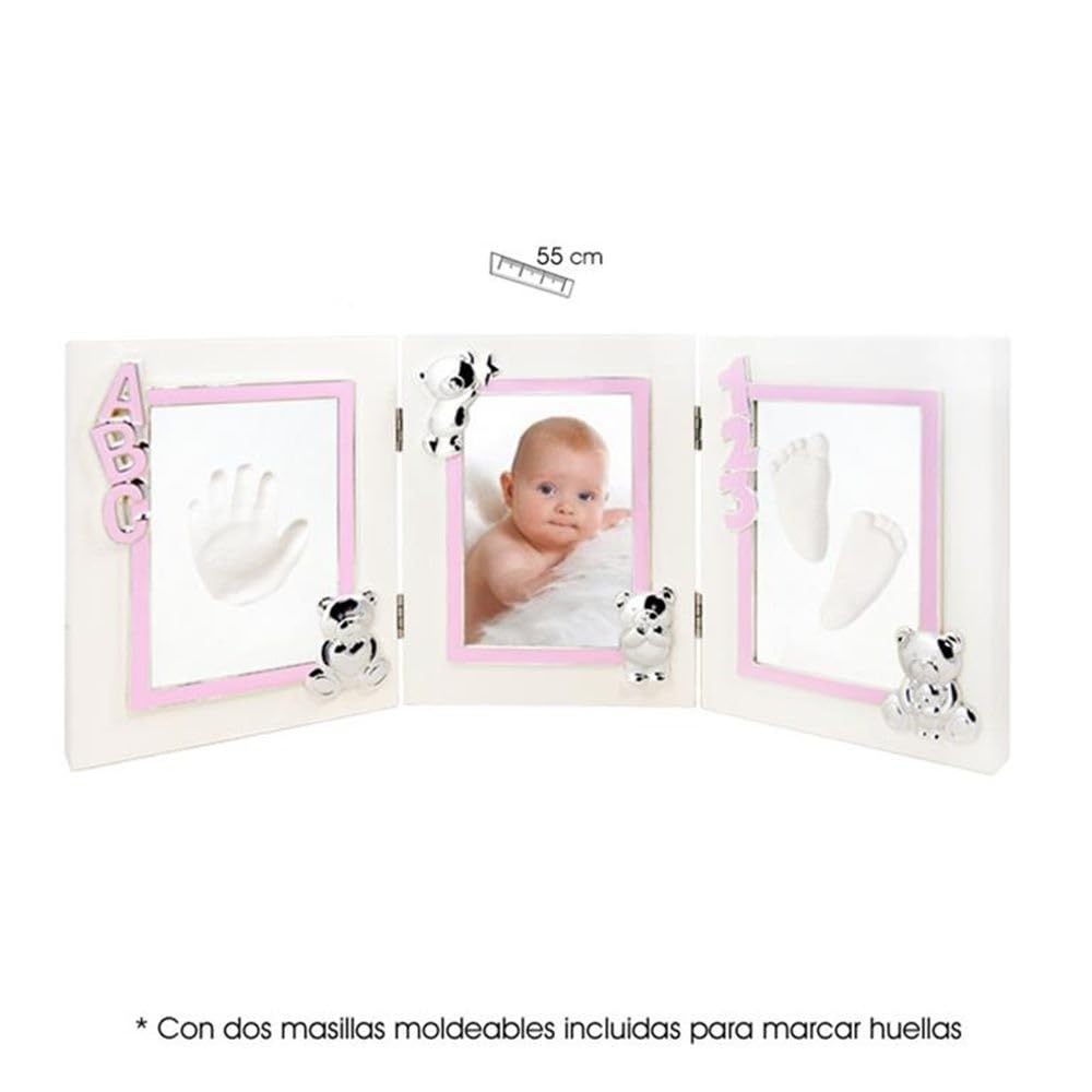 Marco de Fotos para Bebé 55 cm. para huella pie y mano detalles rosa oso