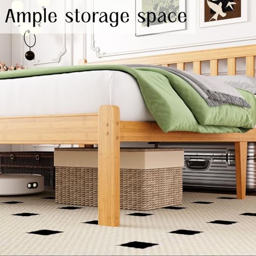 Image of ZIYOO Twin 14 in High Bamboo Bed Frame with Headboard, No Box Spring Needed, Metal Slat Support, Easy Assembly