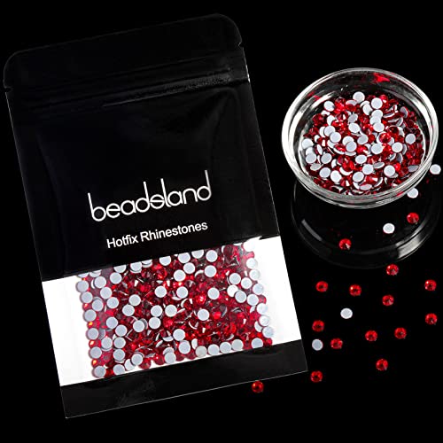 Image of BEADSLAND Pack of 1440 Bright Red Hotfix Rhinestones, Heatfix Rhinestones for Crafts, Hotfix Crystal Round Gemstones, Light Red (SS20 /4.6-4.8 mm)