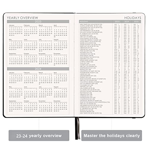 2023 Planner - 18-Months Weekly Monthly Planner 2023, January 2023 - June 2024, 5.75" X 8.25", Saffiano Leather With Thick Paper, Back Pocket With 32 Notes Pages - Black #TOP4