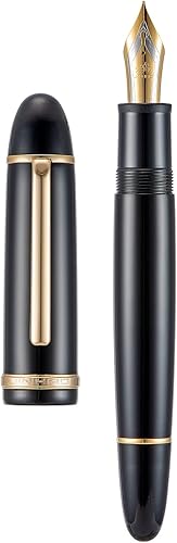 Jinhao X159 - Pluma estilográfica acrílica negra # 8 punta mediana con borde dorado para escritura y caligrafía con convertidor de tinta de repuesto