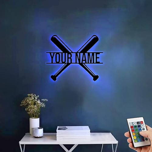 Miniatura 10 de SSRUI Nombre personalizado 7 colores lámpara de béisbol personalizado béisbol pared arte noche luz LED nombre signo regalo para niños hombres niñas