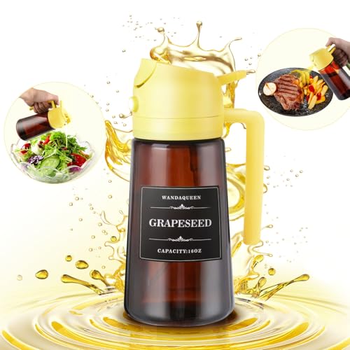 Image of 2 in 1 Oil Sprayer for Cooking, 16oz Olive Oil Dispenser Bottle for Kitchen with 8 Stickers for Air Fryer, Salad, Frying, BBQ (Upgraded Brown yellow)