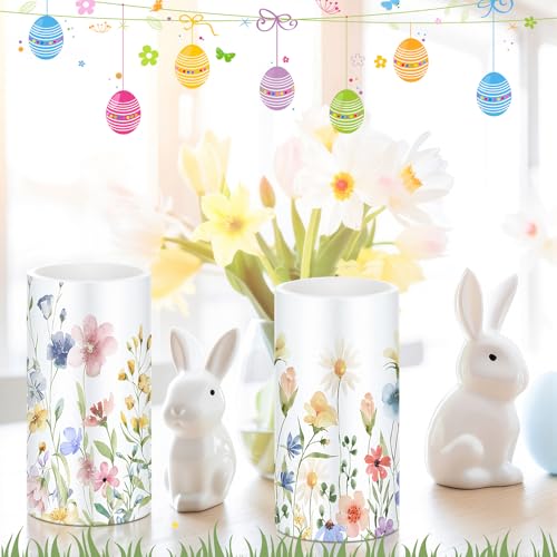 Image of Retisee 3 Pcs Spring Wildflower Flameless Candles Spring Floral Battery Operated Flickering LED Candles with Remote Floral Gifts Decoration for Easter Wedding Table Centerpieces Home Living Room Decor