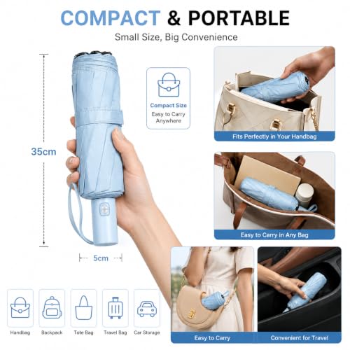 Image of Vasukie Compact Travel Umbrella with Ergonomic C-Shaped Handle, Wind Resistant Folding Umbrella for Men & Women, Lightweight Portable Umbrella for Travel, Office & Daily Use