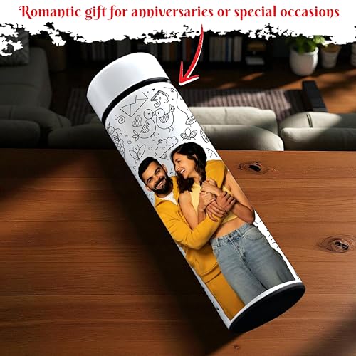 Image of Savri Personalized Stainless Steel White Water Bottle with Your Photo /Wishes /Logo Printed Best for School Going Kids /Return Gift /Christmas /New Year /Festival Gift Item | 500ml (Couple)