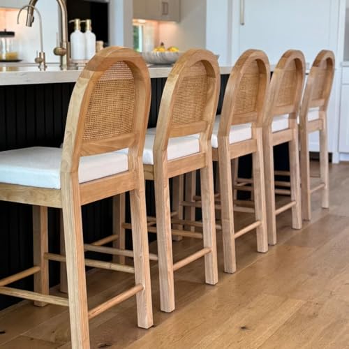 Nathan James Bailey Upholstered Rattan Bar Stool in Oak Finish Frame, Counter Height Stool with Natural Rattan Woven Back For Kitchen Island, Brown by Nathan James - Image 5