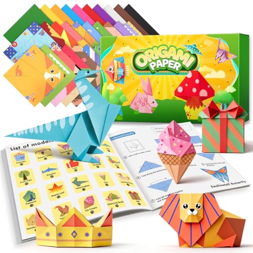 IOOLEEM Origami Paper Kit 200 Sheets with 80 Patterns Double Sided Colored Blank Folding Paper Set with Step-by-Step Instructions Art & Craft Supplies