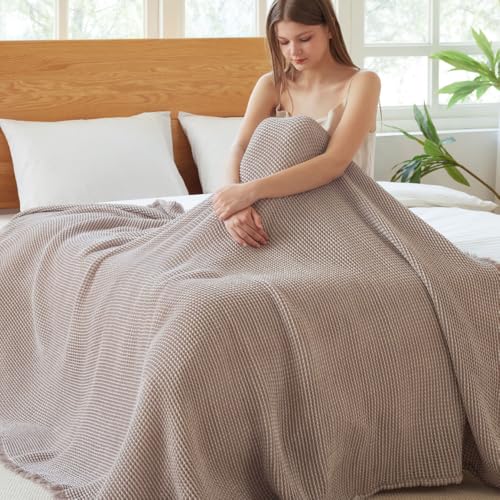 【NERUS ネルス 正規品】スマート・アイ(smart-i) タオルケット 綿×レーヨン素材 洗えるガーゼケット Moa モア おしゃれ 薄手 ブランケット ひざ掛け ブラウン