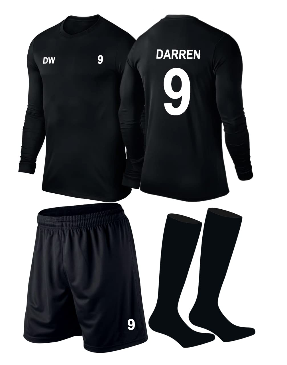 PROSTYLE SPORTSPrinted Football Kit Soccer kit Full Sleeve Football Soccer Jersey,Shorts and Socks Set Adult (Black)