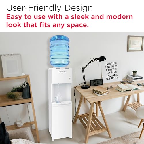 Frigidaire EFWC498, Top Load Hot & Cold Water Cooler Dispenser for Home, Garage, Dorm, RV & Cottage, 3 and 5 Gallon Bottles, 11" D x 11.5" W x 36" H, White