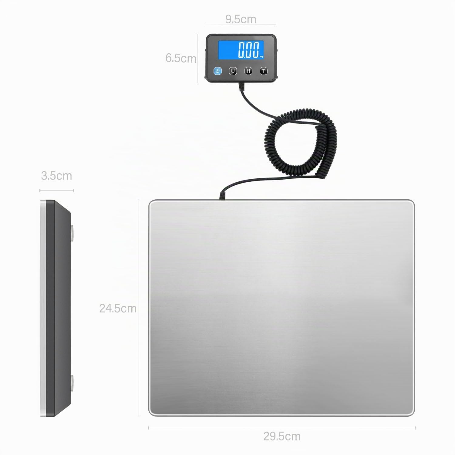 Anesty Digitale Paketwaage bis 200kg, Edelstahl Plattformwaage Briefwaagen mit LCD-Display, Hold/Tara Funktion, Batterien & USB Stromversorgung - Ideal für Pakete, Gepäck, Lager & Postämter