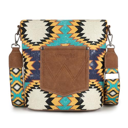 Image of Wrangler Aztec Crossbody Bags for Women Southwestern Print Canvas Shoulder Purse with Distressed Look and Adjustable Strap