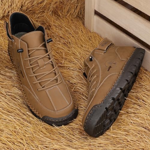Image of Men's Handmade Suede High Boots Shoes for Waterproof Hiking Camping Slip-On Driving Walking Deck Loafers High Top Chukka Boots Mens