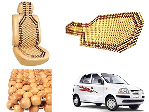 Image of Car Bead Seat Wooden Beads Cushion Cover Pad for Hyundai Santro Xing, Acupressure Sitting Seat Cover | Cream Color - Pack of 1