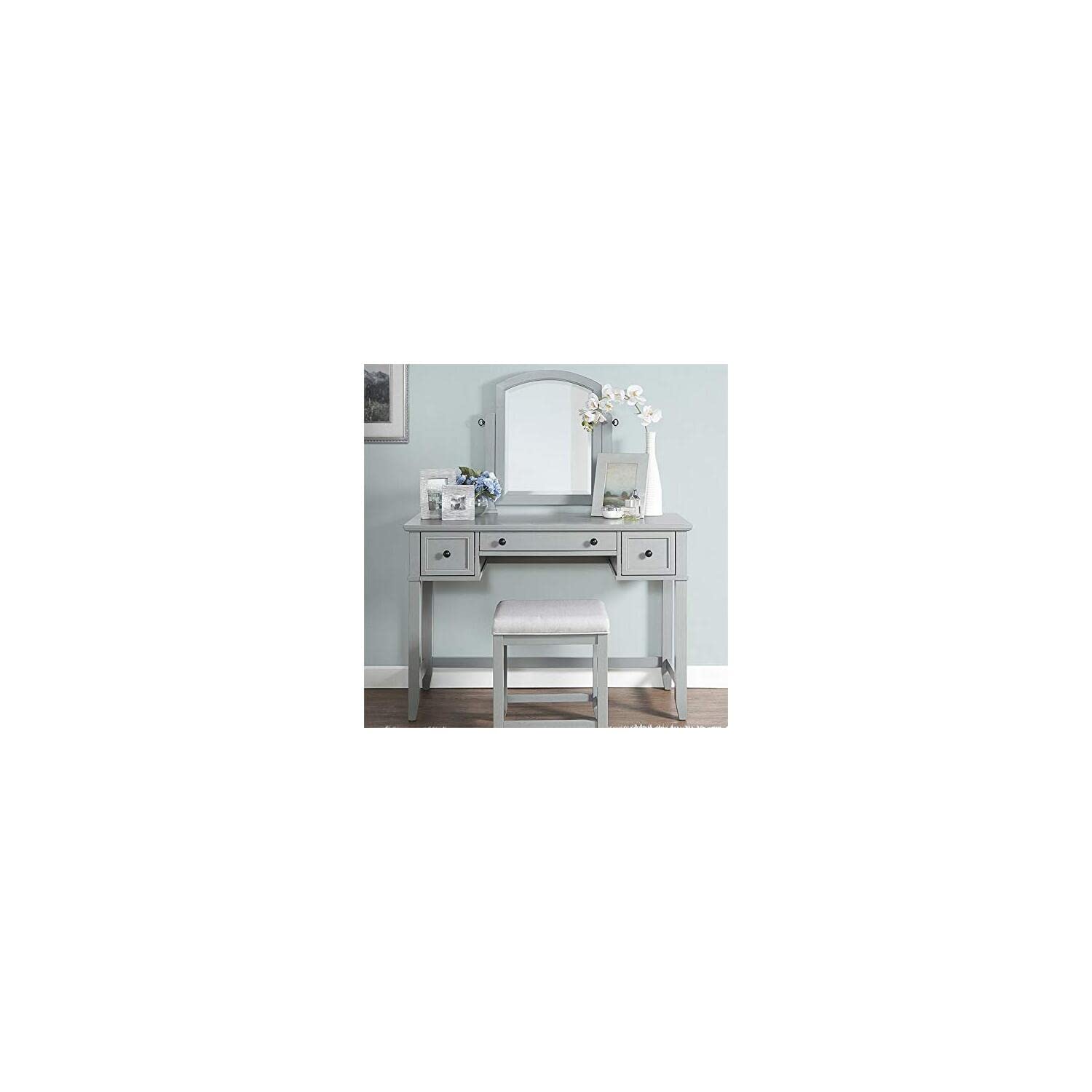 Amazon.com: Maykoosh Antique Ambiance Vanity Stool, Vintage Grey with Dove  Grey Linen Seat, 15.75" D x 17.5" W x 19.25" H, Comfortable Stool for Vanity  Desk, Upholstered Vanity Stools for Bedroom Vanities :