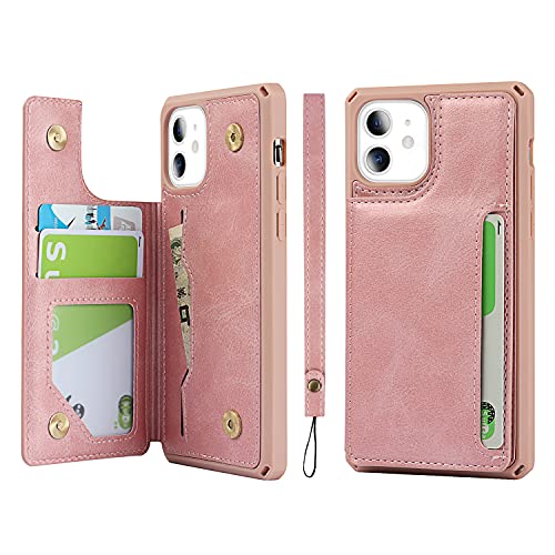 Pelanty iPhone 11 ケース iPhone11 ケース手帳型 アイフォン11 ケース縄掛け 6.1インチ 背面カバー PUレザー IC カード収納 軽量 スタンド機能 ボタン磁気 多機能 スマホケース 耐衝撃 滑り防止 全面保護 ストラップ 携帯カバーピンク