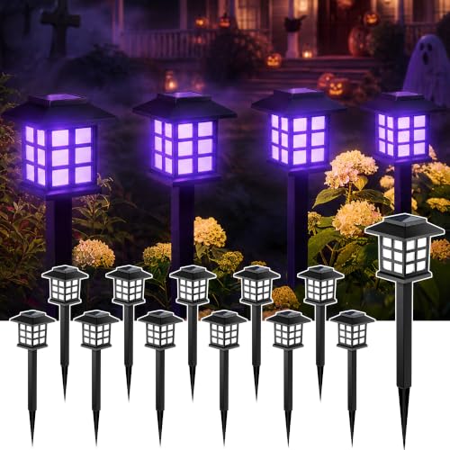 Image of GIGALUMI Halloween Solar Lights Outdoor,12ps Purple Halloween Decorations.