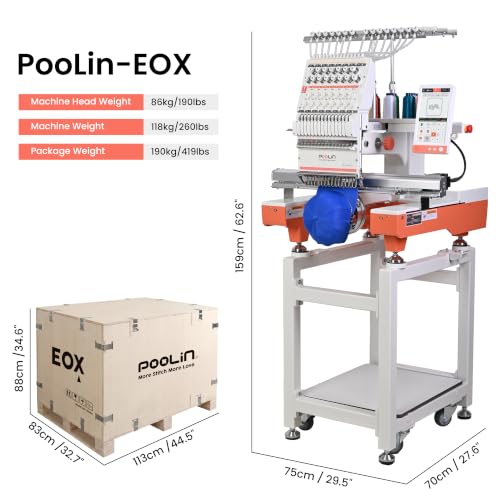 Image of Poolin EOX 15-Needle Commercial Embroidery Machine,20 inch x 14 inch Large Embroidery Area,9 inch Touchscreen with InStitch OS4, Includes Stand and Embroidery Supplies for Small Business