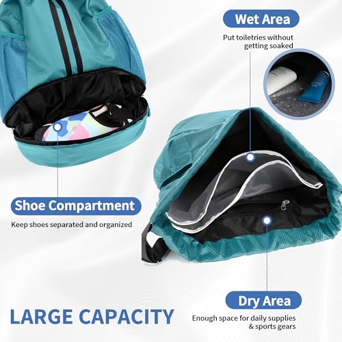 Image of JELUTAR Drawstring Backpack Gym Bag with Shoes Compartment, Teal