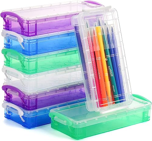 WUWEOT 8 Pack Plastic Pencil Boxs, Large Capacity Pencil Case with Snap-Tight Lid, Stackable Pencil Box Organizer