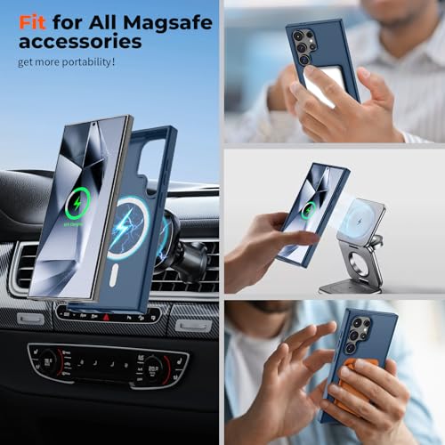 Image of SUPFINE Magnetic for Samsung Galaxy S24 Ultra Case with Screen Protector, (Built-in Magnets) (Military Grade Drop Protection) Slim Translucent Shockproof Phone Case,Sapphire Blue