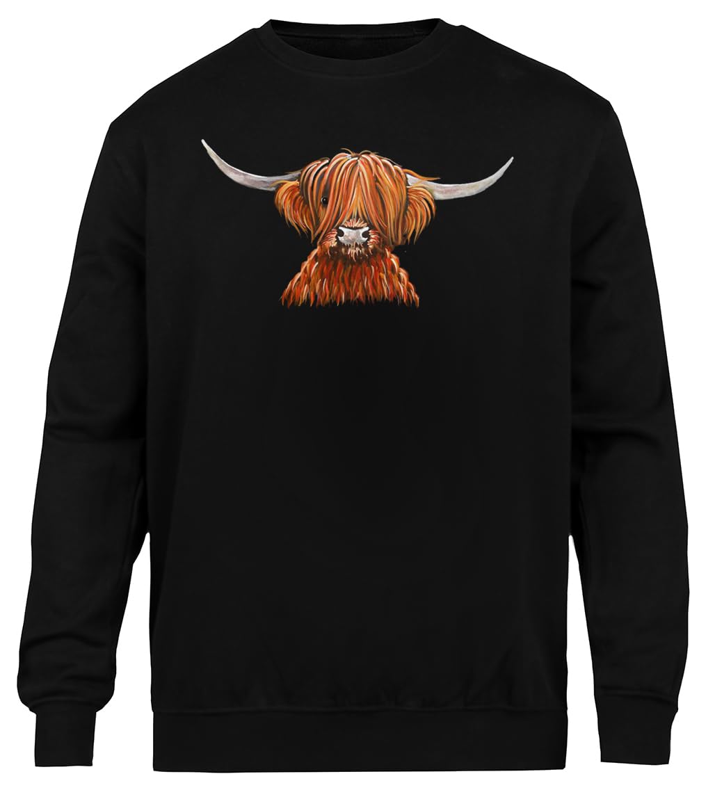 Highland Peloso Scozzese Felpa Nera Unisex Girocollo Eco-Friendly