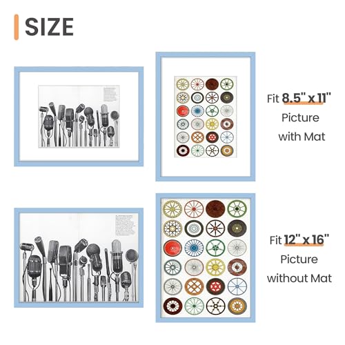 Image of upsimples 12x16 Picture Frame, Display Pictures 8.5x11 with Mat or 12 x 16 Without, Wall Hanging Poster Frames, Blue, 1 Pack