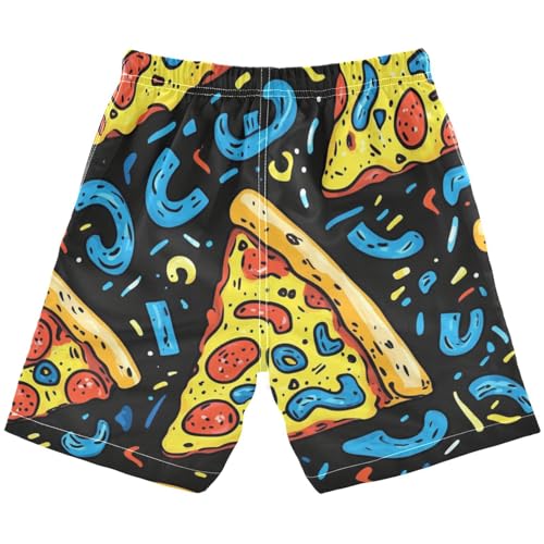 Boys Beach Board Shorts Pizza Blue Food Funny Swim Trunk Teen Swimwear2