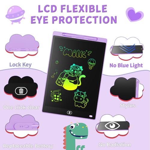 Image of LCD Writing Board, 10 Inches, Genialba Colourful LCD Writing Tablet, Gift for Children, LCD Writing Tablet, Electronic Tablet, Graphic Tablet for Children's Games 2 3 4 5 6 7 Years Boys Girls (Purple)