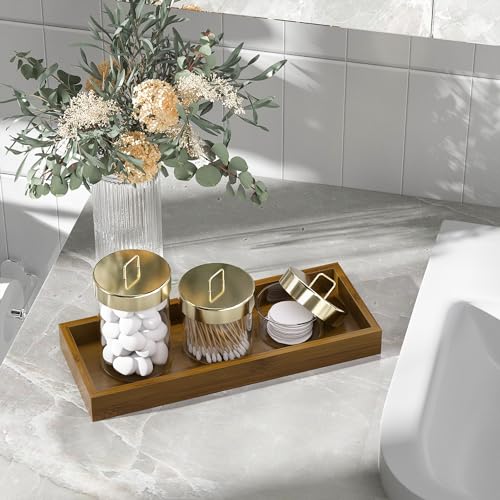 Image of ZHWS Bathroom Vanity Tray for Toilet Tank, Perfume, Jewelry, Candle, Makeup, Decorative Tray, Kitchen Tray Counter Organizer for Soap Dispenser, Coffee Table Brown 11.3 inchL x 4.4 inchW x 1.14 inchH