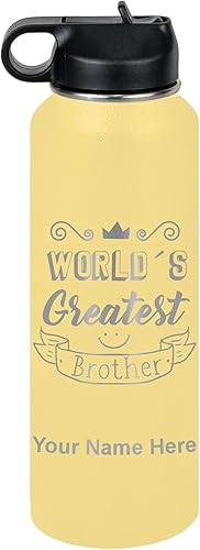 Miniatura 68 de LaserGram Botella de agua personalizada, World's Greatest Brother, acero inoxidable de doble pared aislada al vacío con popote superior, regalo
