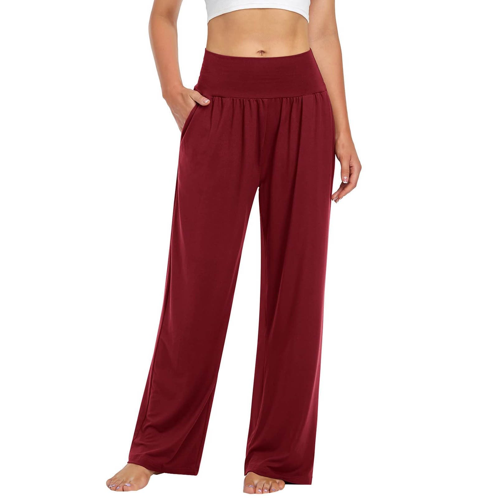 Yoga Pants with Pockets for Women Tummy Control Leggings Casual Joggers Pants Solid Color Pants Comfy Fashion Pants
