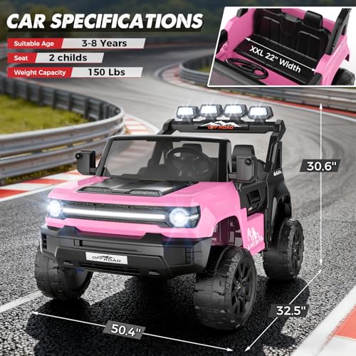 Hikole 2 Seater 24V Ride on Toys for Kids, Power Wheels with Remote Control, Electric Vehicle, 4×200W Strong Motors, XXL - Additional View