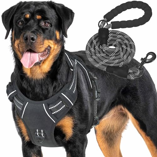 Haapaw Pettorina tattica resistente per cani di taglia grande, senza tirare, regolabile, riflettente, per addestramento, facile controllo, militare, taglia L, colore nero