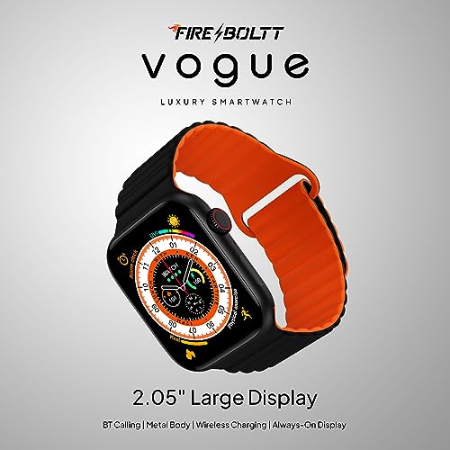 Image of Fire-Boltt Vogue Large 2.05 inch Display Smart Watch, Always On Display, Wireless Charging, App Based GPS with Bluetooth Calling & 500+ Watch Faces (Charcoal Black)
