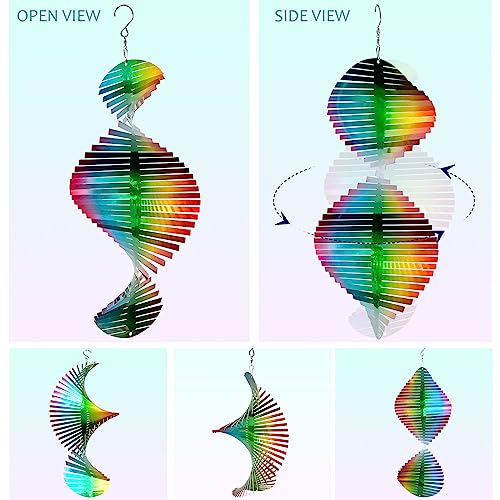 Image of Aoedelyart Wind Spinner Rainbow Wave Wind Spinners for Yard and Garden,15in Hanging Kinetic Yard Art Wind Sculpture,3D Wind Spinners Outdoor & Indoor Rainbow Helix Garden Decor Christmas Ornaments