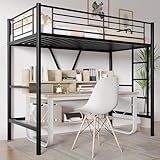 VECELO Twin Size Loft Bed with Full-Length Guardrails and Removable Ladder, Heavy-Duty Metal Frame, Space-Saving Design & Noise-Free, Black