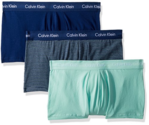 Calvin Klein Men's Cotton Stretch Multipack Low Rise Trunks, yucca/estate blue stripe/estate blue, Large