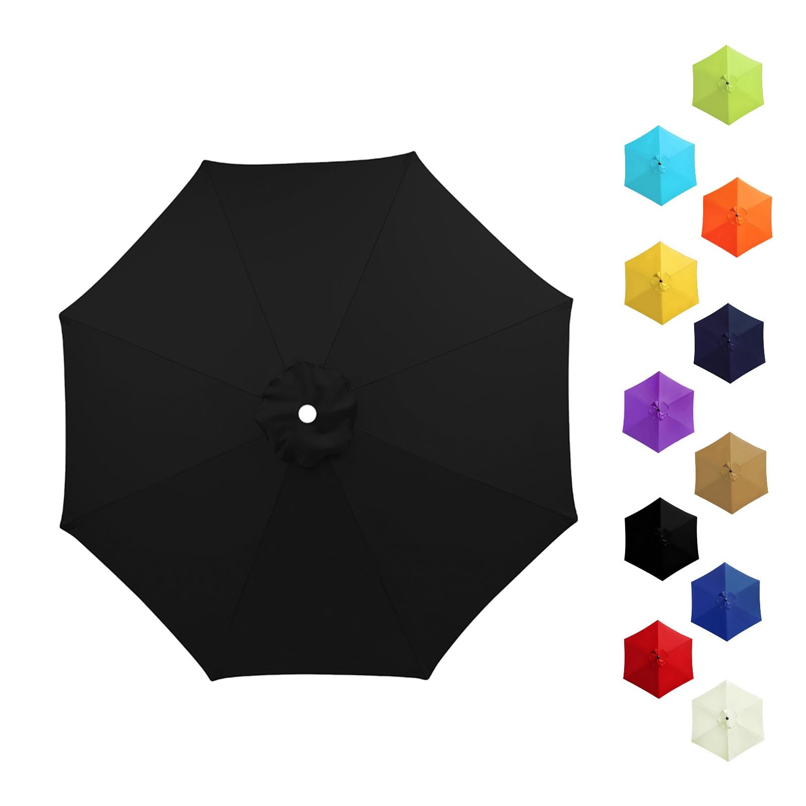 Garden Replacement Parasol Canopy 6/8 Ribs, 2.0m 2.15m 2.30m 2.5m 2.7m 3.0m 3.5m Anti-UV Patio Umbrella Replacement Canvas, Waterproof Parasol Fabric Cover for Market(Black,2.8m/8 Arms)