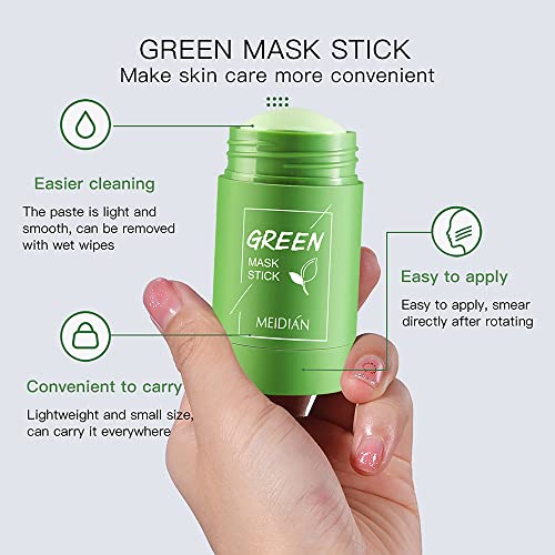Meidian Green Tea Mask Stick - Face Mask Stick With Green Tea Extract, Kaolin, Vitamin E For Oil Control & Hydration - Brightening Formula For Dark Spots, Blemish - Safe For All Skin Types - 2-Pack #TOP3