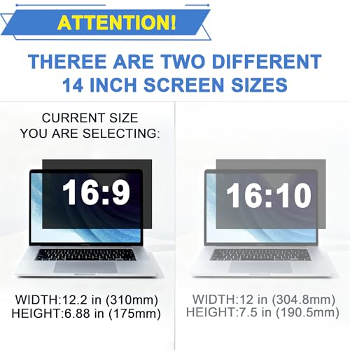Image of 4-Way Laptop Privacy Screen Shield 14 Inch, Removable 16:9 Aspect 360 Privacy Filter Screen Protector for 14 Inch Laptop Computer, Anti Glare Blue Light Slide Mount Tabs Cover for Generic Laptop