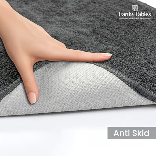 Image of Earthy Fables Soft Microfiber Rectangular Bath Mat - Cut Pile, Quick Dry, Anti-Skid, Water Absorbent, Non-Slip, Machine Washable Floor Rug, Shower Mat, Door Mat for Bathroom, Bedroom, 60x40 cm - Grey