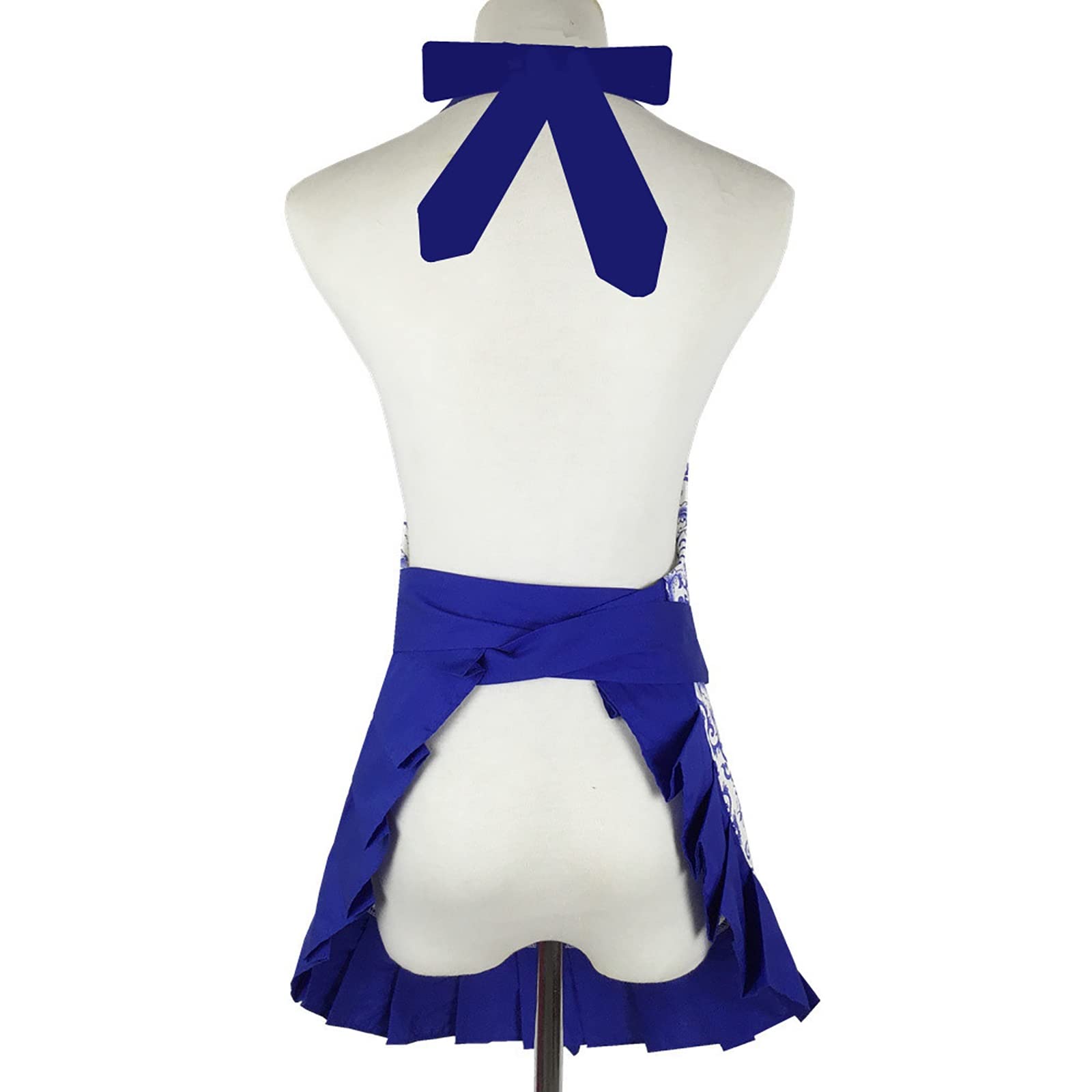 Jolis Tabliers Tablier en toile coton imprimé porcelaine bleu et blanc grand tablier à lacets de poche pour la Cuisine la Pâtisserie et le Jardinage