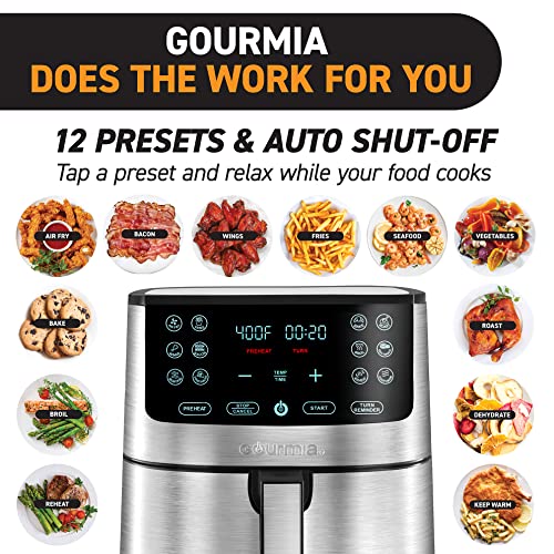Gourmia Air Fryer Oven Digital Display 8 Quart Large AirFryer Cooker 12 Touch Cooking Presets, XL Air Fryer Basket 1700w Power Multifunction GAF838 Black and stainless steel air fryer - Image 5