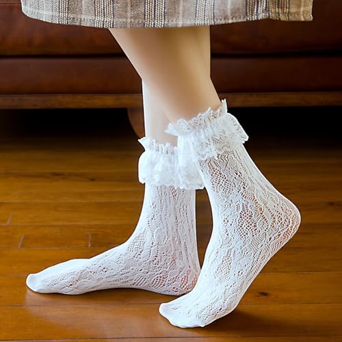 Calcetines con volantes para mujer transpirables con encaje vintage 6