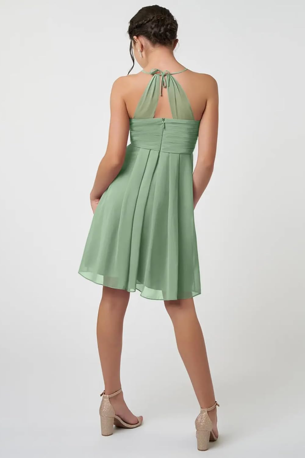 Halter Neck Short Junior Bridesmaid Dresses for Wedding Pleated Chiffon Flower Girl Dress Knee Length Formal Dress - Image 3