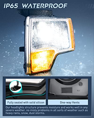 Image of Nilight 2009 2010 2011 2012 2013 2014 F150 Headlight Assembly Chrome Housing Amber Corner Clear Lens Headlamp Replacement Driver and Passenger Side 2 Pack